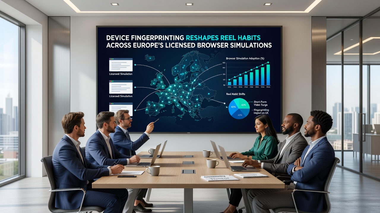 European users engaging with browser-based reel simulations on multiple devices with fingerprinting overlays