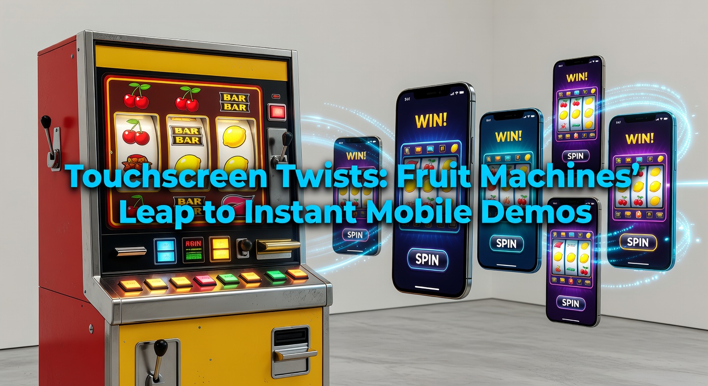Klassische Fruit Machine wandelt sich zu einem modernen Touchscreen auf einem Smartphone, mit leuchtenden Früchten und Walzen